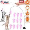 Cat Feather Toys Wand Rod Interactive Cat Spring Bell Play Toys with 12Pcs Feather Replacements Suction Cup Base for Cats Kitten