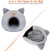 Cat Bed House Tent Puppy Dog Cave Hut Soft Cozy Kitten Dome House w/ Removable Washable Cushion Pillow