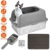Enclosed Stainless Steel Cat Litter Box With Lid Stainless Steel Litter Pan Tray for Big Cats Non-Stick Anti-Urine Leakage Easy Cleaning High-Side Lar