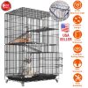 4 Tiers Cat Cage Rolling Metal Cat Playpen Enclosures Cat Kennel House Ferret Crate with 360° Lockable Wheels 3 Doors 3 Ladders Hammock