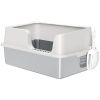 PawHut Stainless Steel Litter Box with High Side, Scoop, Easy Cleaning & Anti-Urine Leakage, for Big Cats, Light Gray