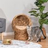 PawHut 20" Elevated Cat Bed, Natural Braided Banana Leaf Basket with Cushion, Brown