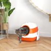PawHut Cat Litter Box with Lid, Covered Litter Box w/High Sides, Two-Way Entrance Kitty Litter Box, Foldable, Easy Clean, White and Orange