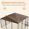 PawHut 6.9'x6.9'x5' Outdoor Dog Kennel with Canopy, Coffee Garden Playpen Fence Crate Enclosure Cage, Rotating Bowl Secure Pet Play