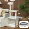 PawHut Cat Tree with Litter Box Enclosure, Scratching Posts, Bed, Climbing Platforms for Indoor Cats, White