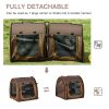 PawHut Portable Cat Cage 39 Twin Compartment Show House with Soft Cushions Storage Bag Brown