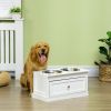 PawHut Elevated Dog Bowls Large Dog Feeder Station with 2 Stainless Steel Bowls Storage Drawer Wood Stand White