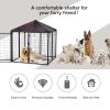 PawHut 5'x 5' Outdoor Dog Kennel with Roof, Steel Dog Fence with Water-and UV-Resistant Canopy, Jet Black
