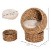 PawHut 20" Elevated Cat Bed, Natural Braided Banana Leaf Basket with Cushion, Brown
