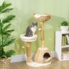 PawHut 41" Modern Cat Condo, Indoor Cat Tree with Scratching Posts, Soft Removable Cushions & Toy Balls, Cream White