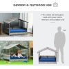 PawHut Pet House Wicker, Rattan Bed for Indoor/Outdoor with Water-Resistant and Removable Cushions, Elevated Bottom, Dark Blue