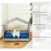 PawHut Pet House Wicker, Rattan Bed for Indoor/Outdoor with Water-Resistant and Removable Cushions, Elevated Bottom, Dark Blue