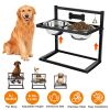 Dog Raised Bowls with 4.1 to 12.4in Adjustable Height Stainless Steel Elevated Double Dog Bowls with Bell Name Plate for Small Medium Large Dogs