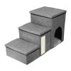 3 Step Pet Stair 4-IN-1 Foldable Dog Ramp Non-Slip Cat Storage Ladder with Scratcher Storage and Pet House for Old Pet Small/Medium Dog/Cat 165LBS Max
