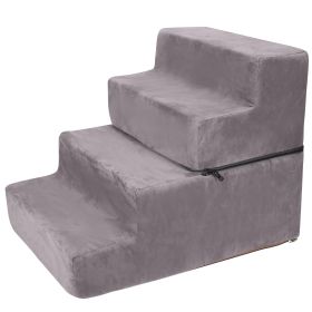 Dog Stairs Pet Step For Bed Couch Sofa Car 4 Steps Soft Foam Detachable Dogs Cats Climb Ladder (Dog health: Grey)