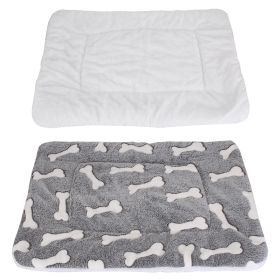 Dog Bed Mat Comfortable Flannel Dog Crate Pad Reversible Cushion Carpet Machine Washable Pet Bed Liner with Bone Patterns Dual-Side Usage for M/L/XL D (Dog health: Grey_M)