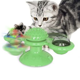 Windmill Cat Toy Turntable Interactive Teasing Pet Toy Wall Mount Turning Tickle Scratch Hair Brush Cat Toy with Catnip Light Ball (Dog health: Green)