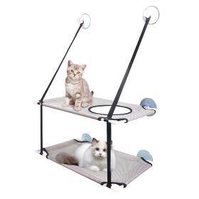 Indoor Window Hammock for Cat Double Layer Perch Bed Powerful Suction Cup up to 55LBS Capacity Breathable Mesh Window Mounted Cat Bed (Dog health: Grey)
