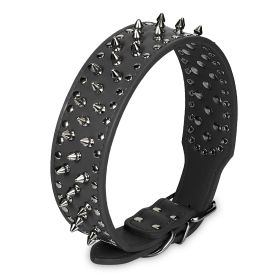 Dog Leather Collar Spiked Studded Pet Dog Collar Adjustable Neck Pitbull Mastiff Collar (Dog health: BLK_XL)