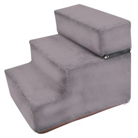 Dog Stairs Pet Step For Bed Couch Sofa Car 3 Steps Soft Foam Detachable Dogs Cats Climb Ladder (Dog health: Grey)