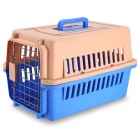 Travel Dog Kennel Carrier Handheld Pet Crate Cage Cat Rabbit Carrier Box w/ 11lbs Max Load Safety Squeeze Latch (Dog health: Blue)