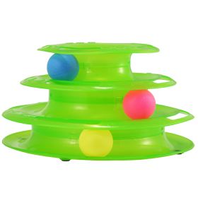 Cat Track Tower Toys 4-Layer Ball Track Interactive Cat Toys Electric Rotate Butterfly Birds (Dog health: Round_Grn)