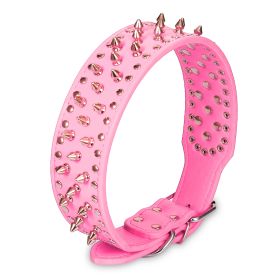 Dog Leather Collar Spiked Studded Pet Dog Collar Adjustable Neck Pitbull Mastiff Collar (Dog health: Pink_XL)