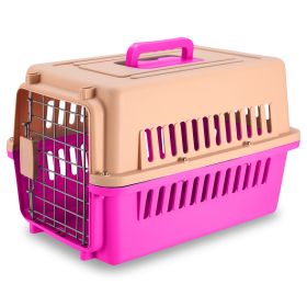 Travel Dog Kennel Carrier Handheld Pet Crate Cage Cat Rabbit Carrier Box w/ 11lbs Max Load Safety Squeeze Latch (Dog health: Pink)
