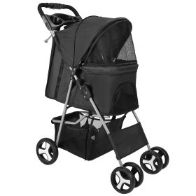 4 Wheels Pet Stroller Foldable Carrier Strolling Cart Travel Jogger Pet Stroller with Removable Liner Storage Basket for Dog Cat (Dog health: Black)
