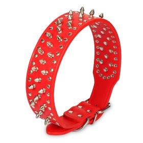 Dog Leather Collar Spiked Studded Pet Dog Collar Adjustable Neck Pitbull Mastiff Collar (Dog health: Red_S)