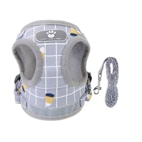 Pet Mesh Harness Dog Leash Set Reflective Chest Strap Adjustable Puppy Vest For Puppies Breeds Dogs Cats Walking Outdoor (Dog health: GreyCheckered_L)