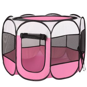 Portable Foldable Pet Tent Exercise Pen Kennel Removable Zipper Top and Bottom Water Resistant Indoor Outdoor Use For Dogs Cats Other Pets (Dog health: L_Pink)