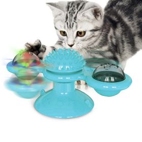 Windmill Cat Toy Turntable Interactive Teasing Pet Toy Wall Mount Turning Tickle Scratch Hair Brush Cat Toy with Catnip Light Ball (Dog health: Blue)
