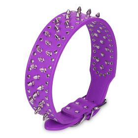 Dog Leather Collar Spiked Studded Pet Dog Collar Adjustable Neck Pitbull Mastiff Collar (Dog health: PPL_XL)