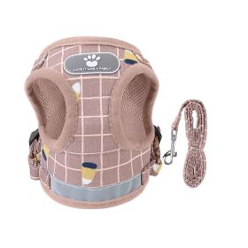 Pet Mesh Harness Dog Leash Set Reflective Chest Strap Adjustable Puppy Vest For Puppies Breeds Dogs Cats Walking Outdoor (Dog health: PinkCheckered_M)