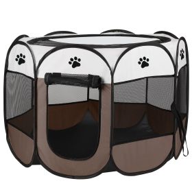 Portable Foldable Pet Tent Exercise Pen Kennel Removable Zipper Top and Bottom Water Resistant Indoor Outdoor Use For Dogs Cats Other Pets (Dog health: L_Coffee)