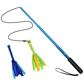 Extendable Dog Flirt Pole with Lure 10.23-26.77in Teaser Wand with 2 Replaceable Interactive Tail Toys For Small Medium Large Dogs Training Exercise T (Dog health: Blue)