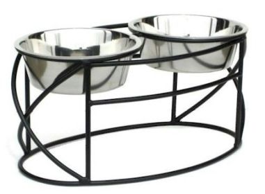 Oval Cross Double Raised Feeder (Dog health: Medium/Black)