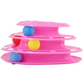 Cat Track Tower Toys 4-Layer Ball Track Interactive Cat Toys Electric Rotate Butterfly Birds (Dog health: Triangle_PNK)