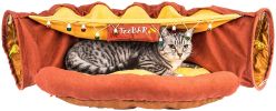Cat Tunnel Toy Bed with Cushion Mat with Pop up Collapsible 2 Way Tube and Scratching Ball Interactive Toy Peak Hole Hideout House for Cat Puppy Kitte