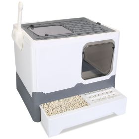 Foldable Cat Litter Box with Lid Enclosed Kitty Litter Box Anti Splashing Cat Toilet Tray with Litter Scoop (Color: White)