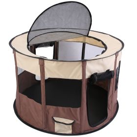 Foldable Playpen for Dog with Carry Bag Portable Travel Waterproof Indoor Outdoor Pet Cage Tent Detachable Upper Cover For Dog Cat Rabbit (Dog health: Coffee_S)