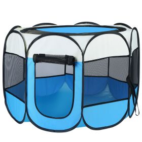Portable Foldable Pet Tent Exercise Pen Kennel Removable Zipper Top and Bottom Water Resistant Indoor Outdoor Use For Dogs Cats Other Pets (Dog health: L_Blue)