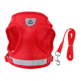 Pet Mesh Harness Dog Leash Set Reflective Chest Strap Adjustable Puppy Vest For Puppies Breeds Dogs Cats Walking Outdoor (Dog health: Red_M)
