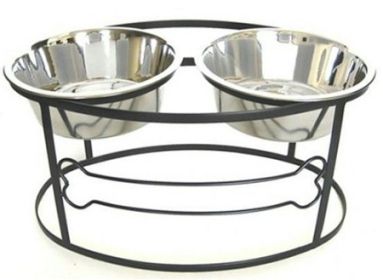 Bone Raised Double Dog Bowl (Dog health: Large/Black)